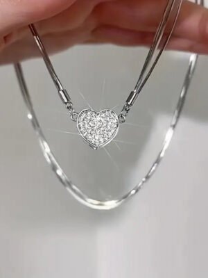 Luxury Heart-Shaped Zircon Multilayer Magnet Necklace