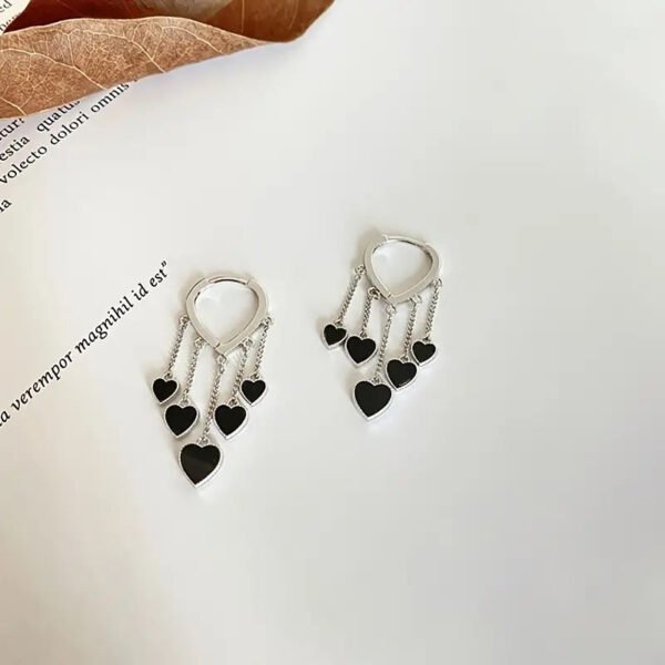 36fe46ce10d6d18f22e241e83d81eda3 Black LOVE Heart Tassel Earrings
