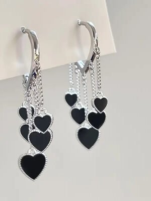 Black LOVE Heart Tassel Earrings