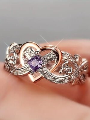 Delicate Purple Sapphire Women's Heart Two-Tone Ring