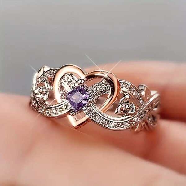 3aa1e60b814e97cb3d7ec39dcfc8a2e8_2349a6ae-2fff-482b-940e-2df7685adb34 Delicate Purple Sapphire Women's Heart Two-Tone Ring