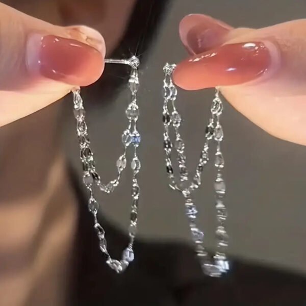 609d18c290bb019545bfb7e0c76b589f Glossy Chain Tassel Dangle Earrings