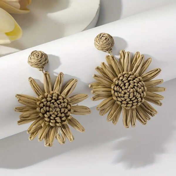 6a8b688163cd4e7d6fec3f9f92cab78d Hand-woven Raffia Sun Flower Dangle Earrings