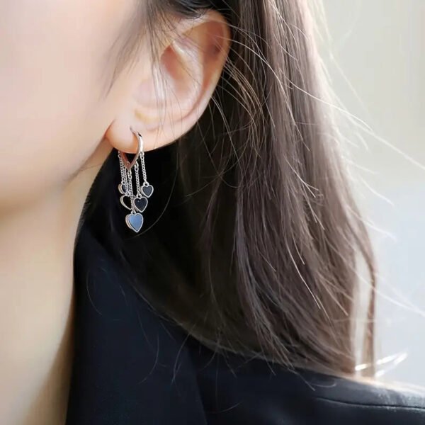 d2c5f5104fb74eaa31b46cda06104710 Black LOVE Heart Tassel Earrings