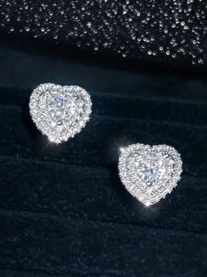 Heart Shape Zircon Inlaid Design Copper Earrings